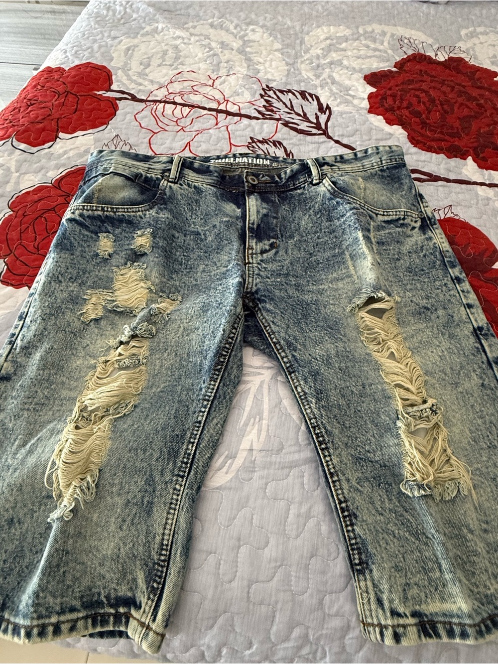 Men's Distressed Acid Wash Blue Jean Shorts